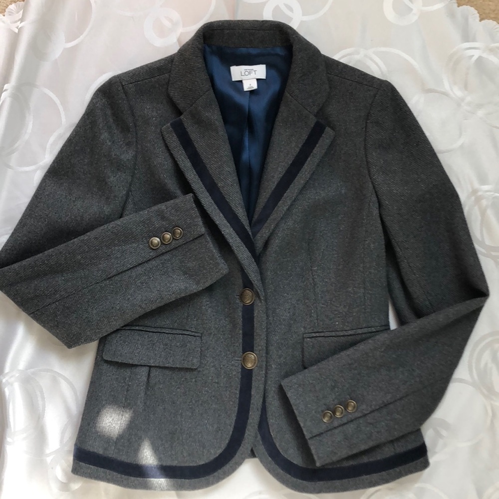 LOFT Preppy Velvet Trim Academic Wool Blazer